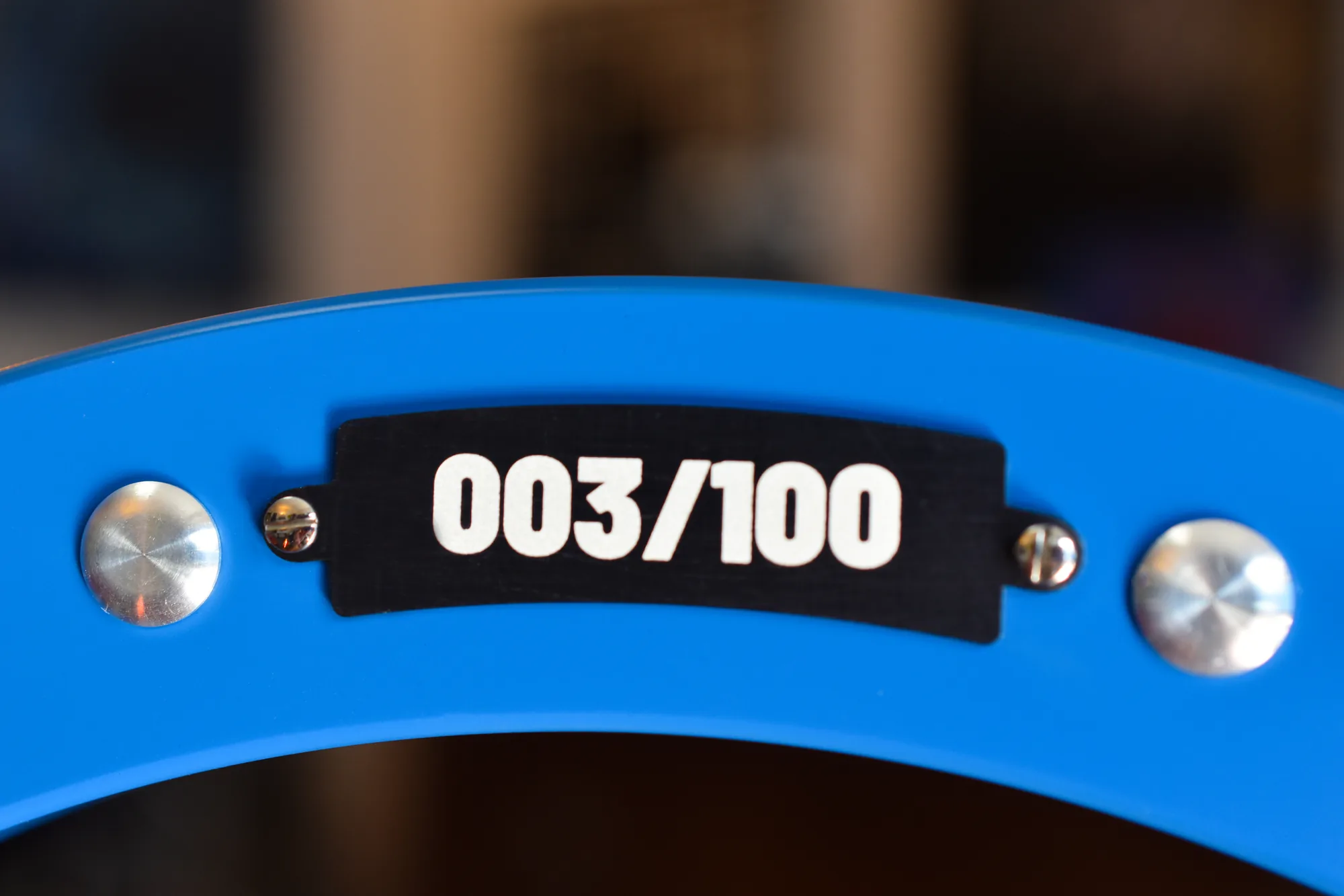 The numbered plate on the rim: 003/100
