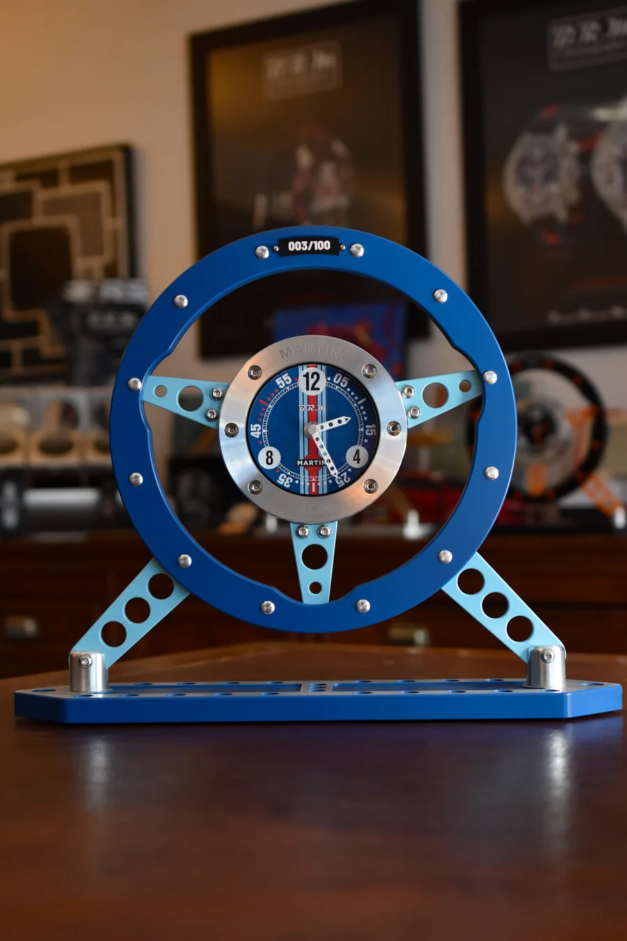 The Steering Wheel in Martini Racing livery, front view
